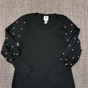 Chic Black Sweater with Faux Pearl Detailing